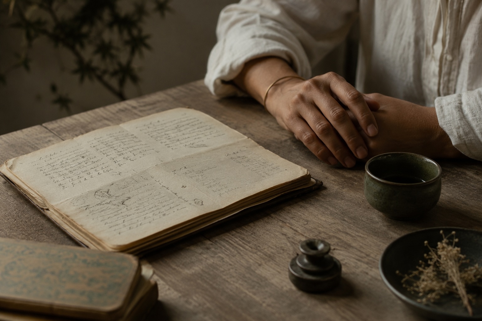 hands and book